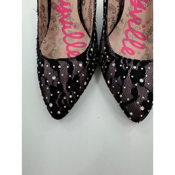 Betseyville by Betsey Johnson Black Lace & Rhinestone High Heel Pumps Size 7 - Picture 4 of 12